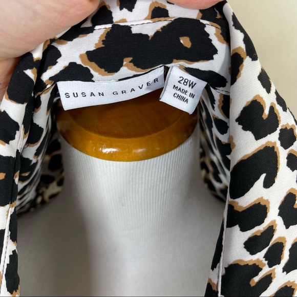 Susan Graver Stretch Leopard Print Tie Front Blouse Sz 28W - Picture 6 of 8